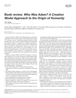 Who Was Adam? a Creation Model Approach to the Origin of Humanity T.C