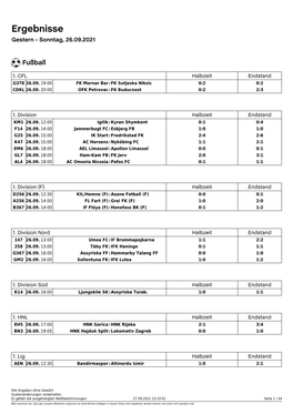 Ergebnisse Gestern - Sonntag, 26.09.2021