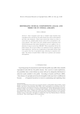 Bestselling Musical Compositions (1913-32) and Their Use in Cinema (1968-2007)