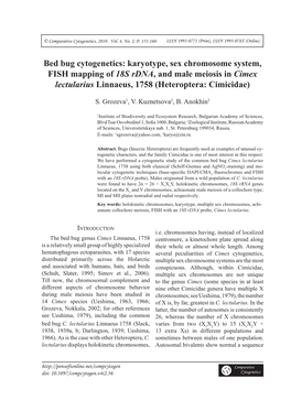 Bed Bug Cytogenetics: Karyotype, Sex Chromosome System, FISH Mapping of 18S Rdna, and Male Meiosis in Cimex Lectularius Linnaeus, 1758 (Heteroptera: Cimicidae)