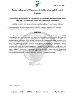 Composition and Diversity of Tree Species in Dudhpukuria-Dhopachori Wildlife Sanctuary of Chittagong (South) Forest Division, Bangladesh