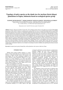 Typology of Native Species As the Shade Tree for Merbau (Intsia Bijuga) Plantations in Papua, Indonesia Based on Ecological Species Group