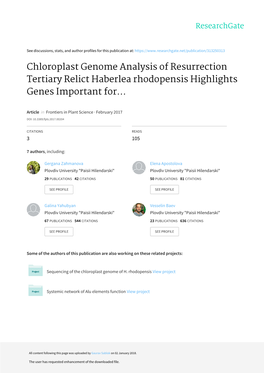 Chloroplast Genome Analysis of Resurrection Tertiary Relict Haberlea Rhodopensis Highlights Genes Important For