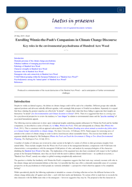 Enrolling Winnie-The-Pooh's Companions in Climate Change Discourse Key Roles in the Environmental Psychodrama of Hundred Acre Wood -- /