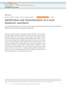 Identification and Characterization of a Novel Botulinum Neurotoxin