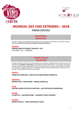 Mondial Des Vins Extremes – 2018 Premi Speciali