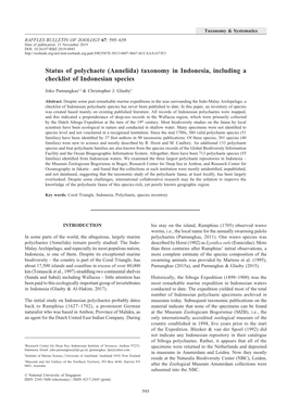 (Annelida) Taxonomy in Indonesia, Including a Checklist of Indonesian Species