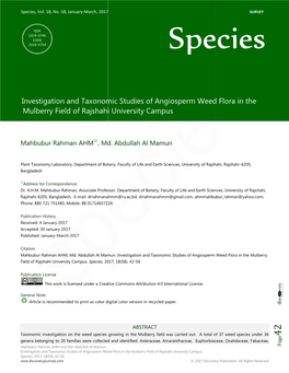 Investigation and Taxonomic Studies O Mulberry Field of Rajshahi