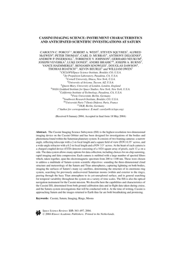 Cassini Imaging Science: Instrument Characteristics and Anticipated Scientific Investigations at Saturn