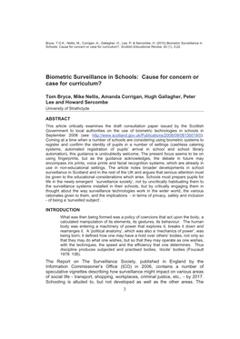 Biometric Surveillance in Schools: Cause for Concern Or Case for Curriculum?, Scottish Educational Review, 42 (1), 3-22