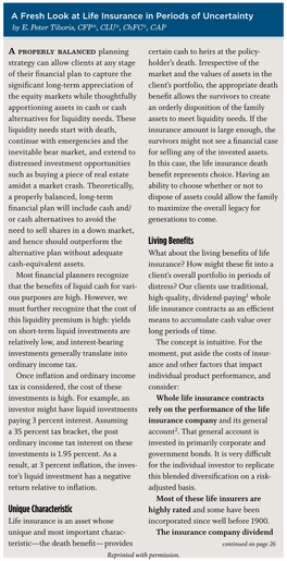 A Fresh Look at Life Insurance in Periods of Uncertainty Collar Example, Each Percentage Point by E