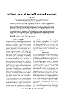 Isixhosa Names of South African Land Mammals