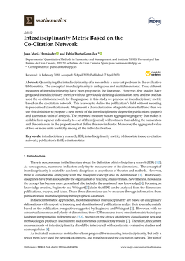 Interdisciplinarity Metric Based on the Co-Citation Network