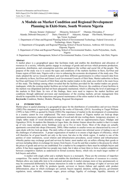 A Module on Market Condition and Regional Development Planning in Ekiti-State, South Western Nigeria