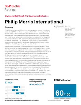 ESG Evaluation (Scoring Impact) 57 /100 Adequate (+ 3) E