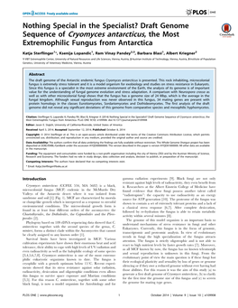 Sequence of Cryomyces Antarcticus, the Most Extremophilic Fungus from Antarctica