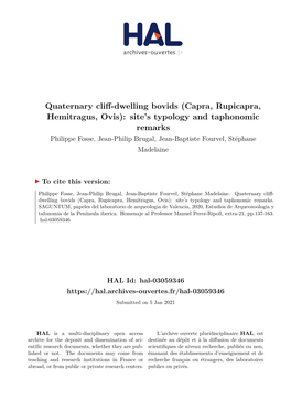 Quaternary Cliff-Dwelling Bovids (Capra, Rupicapra, Hemitragus