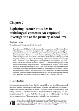 Chapter 7 Exploring Learner Attitudes in Multilingual Contexts