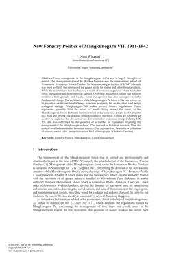 New Forestry Politics of Mangkunegara VII, 1911-1942