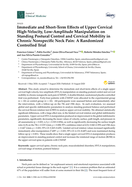 Immediate and Short-Term Effects of Upper Cervical High-Velocity, Low