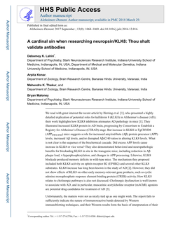 A Cardinal Sin When Researching Neuropsin/KLK8: Thou Shalt Validate Antibodies