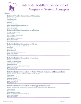 Infant & Toddler Connection of Virginia -- System Managers