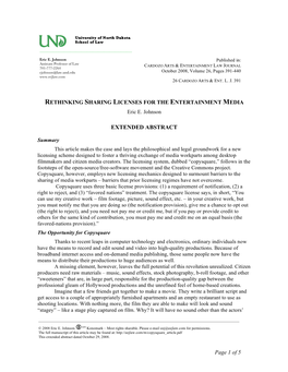 Page 1 of 5 RETHINKING SHARING LICENSES for THE