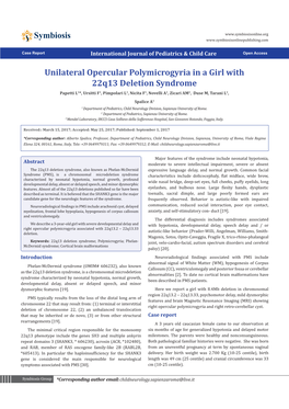 Unilateral Opercular Polymicrogyria in a Girl with 22Q13 Deletion Syndrome