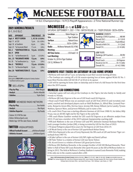 Mcneese FOOTBALL 14 SLC Championships • 16 FCS Playoff Appearances • 2-Time National Runner-Up