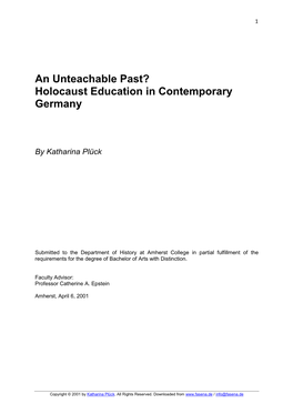 An Unteachable Past? Holocaust Education in Contemporary Germany