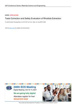 Taste Correction and Safety Evaluation of Rhodiola Extraction