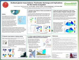 Svalbard Glacier-Mass Balance: Freshwater Discharge and Implications for the Marine Ecosystem