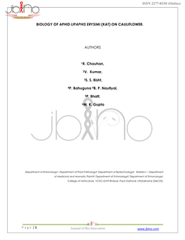 Biology of Aphid Lipaphis Erysimi (Kat) on Cauliflower