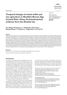Temporal Changes of Mixed Millet and Rice Agriculture in Neolithic-Bronze