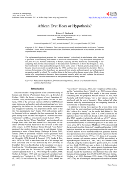 African Eve: Hoax Or Hypothesis?