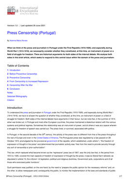 Press Censorship (Portugal) | International Encyclopedia of The