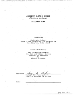 American Burying Beetle (Nicrophorus Americanus), Recovery Plan, U.S. FWS