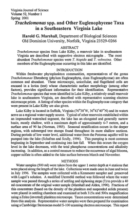 Trachelomonas Spp. and Other Euglenophyceae Taxa in a Southeastern Virginia Lake Harold G