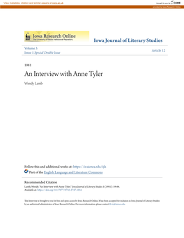 An Interview with Anne Tyler Wendy Lamb