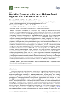Vegetation Dynamics in the Upper Guinean Forest Region of West Africa from 2001 to 2015