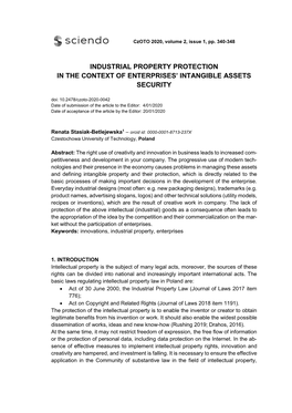 Industrial Property Protection in the Context of Enterprises' Intangible Assets Security