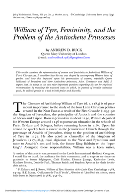 William of Tyre, Femininity, and the Problem of the Antiochene Princesses