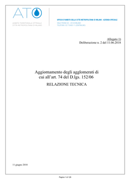 Aggiornamento Degli Agglomerati Di Cui All'art. 74 Del D.Lgs. 152/06