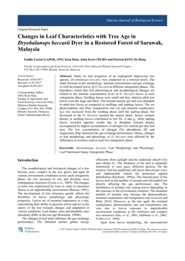 Changes in Leaf Characteristics with Tree Age in Dryobalanops Beccarii Dyer in a Restored Forest of Sarawak, Malaysia