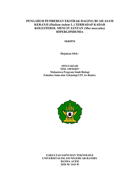 TERHADAP KADAR KOLESTEROL MENCIT JANTAN (Mus Musculus) HIPERLIPIDEMIA