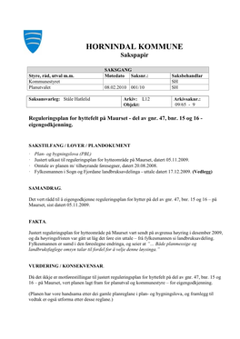 HORNINDAL KOMMUNE Sakspapir