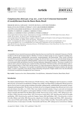 Campinasuchus Dinizi Gen. Et Sp. Nov., a New Late Cretaceous Baurusuchid (Crocodyliformes) from the Bauru Basin, Brazil