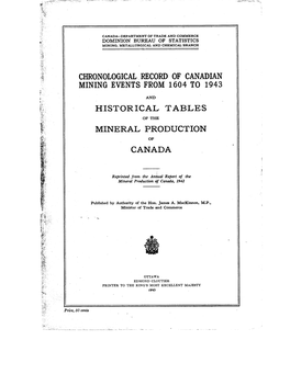 Chronological Record of Canadian Mining Events from 1604 to 1943