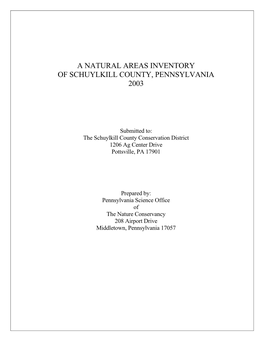 A Natural Areas Inventory of Schuylkill County, Pennsylvania 2003