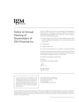 Notice of Annual Meeting of Shareholders of IGM Financial Inc